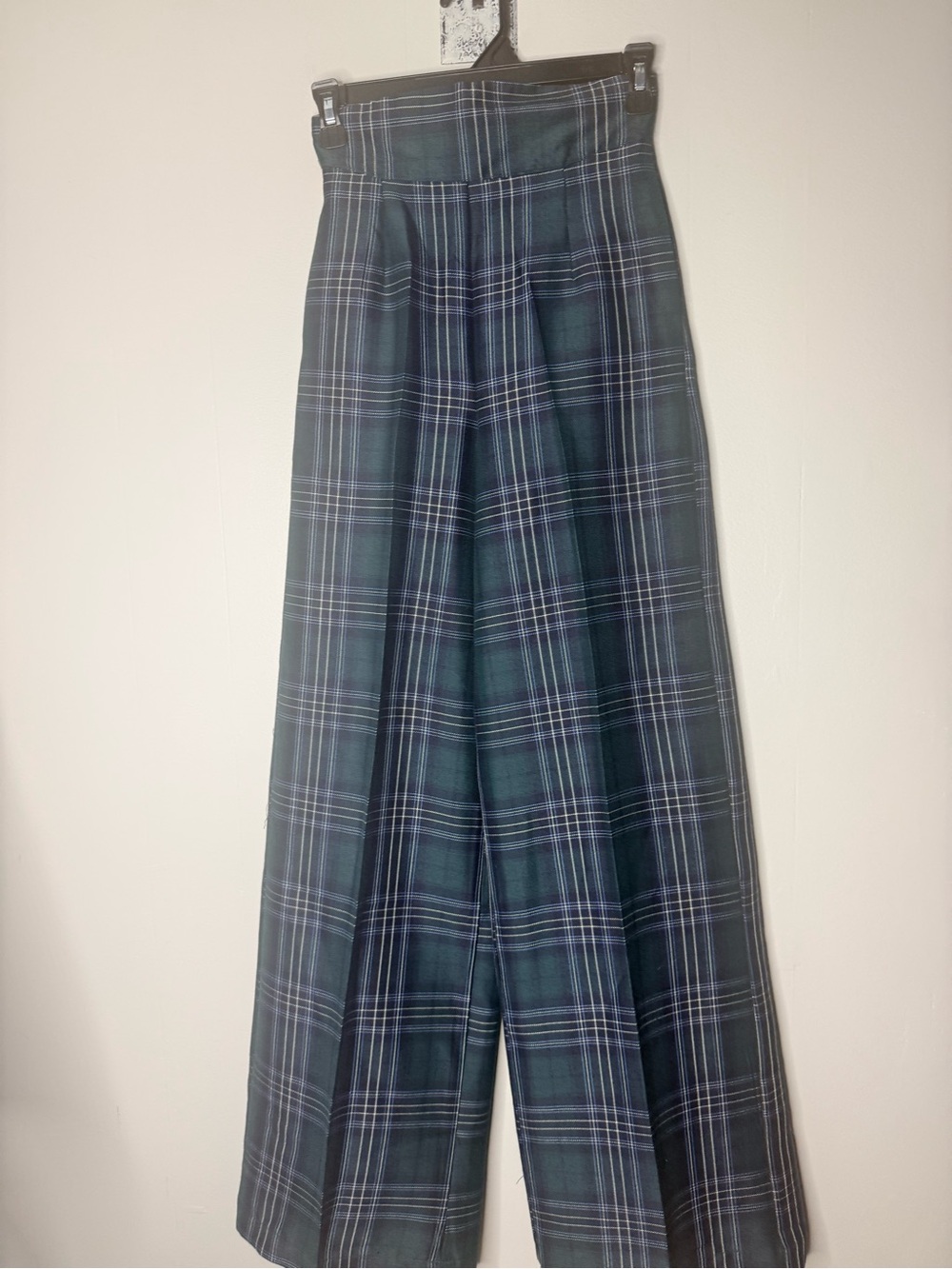 Unique Vintage Green & Navy Plaid Wide Leg Pants